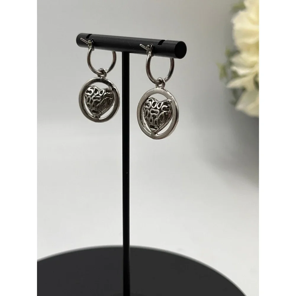 Coach Cream Enamel Logo C's Branded Heart Small Hoop Dangle Earrings